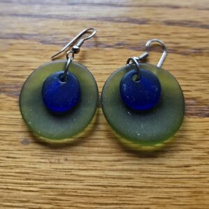 Green and Blue Circular Earrings